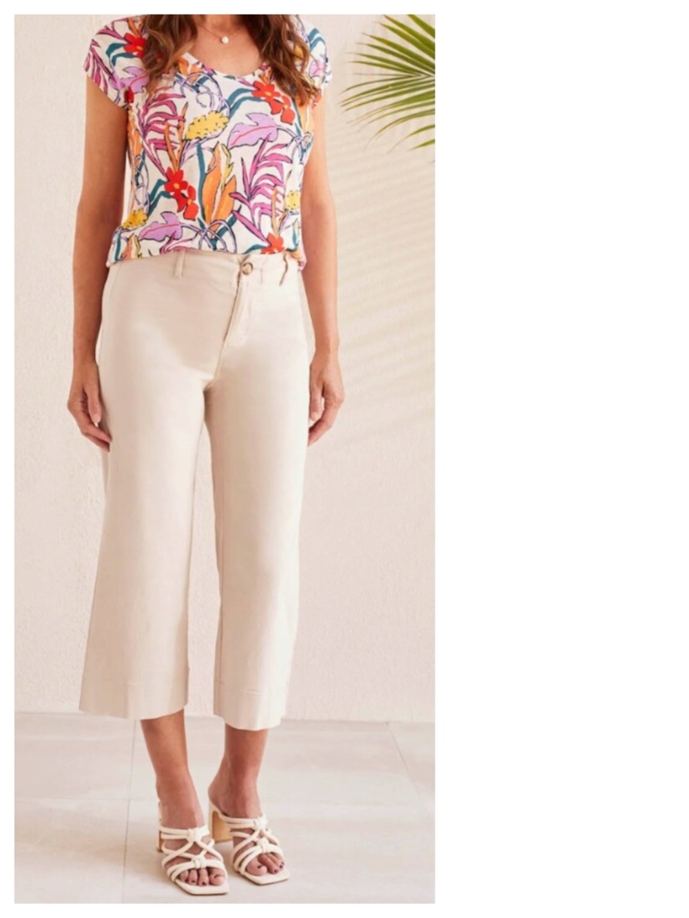 New Lands End 18P 18 Petite 1X Capri Pants Ivory Cream Mid Rise Kick Crop Leg